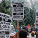Amazon workers begin to gather in front of the Spheres, participating in the climate strike Friday, Sept. 20, 2019, in Seattle.